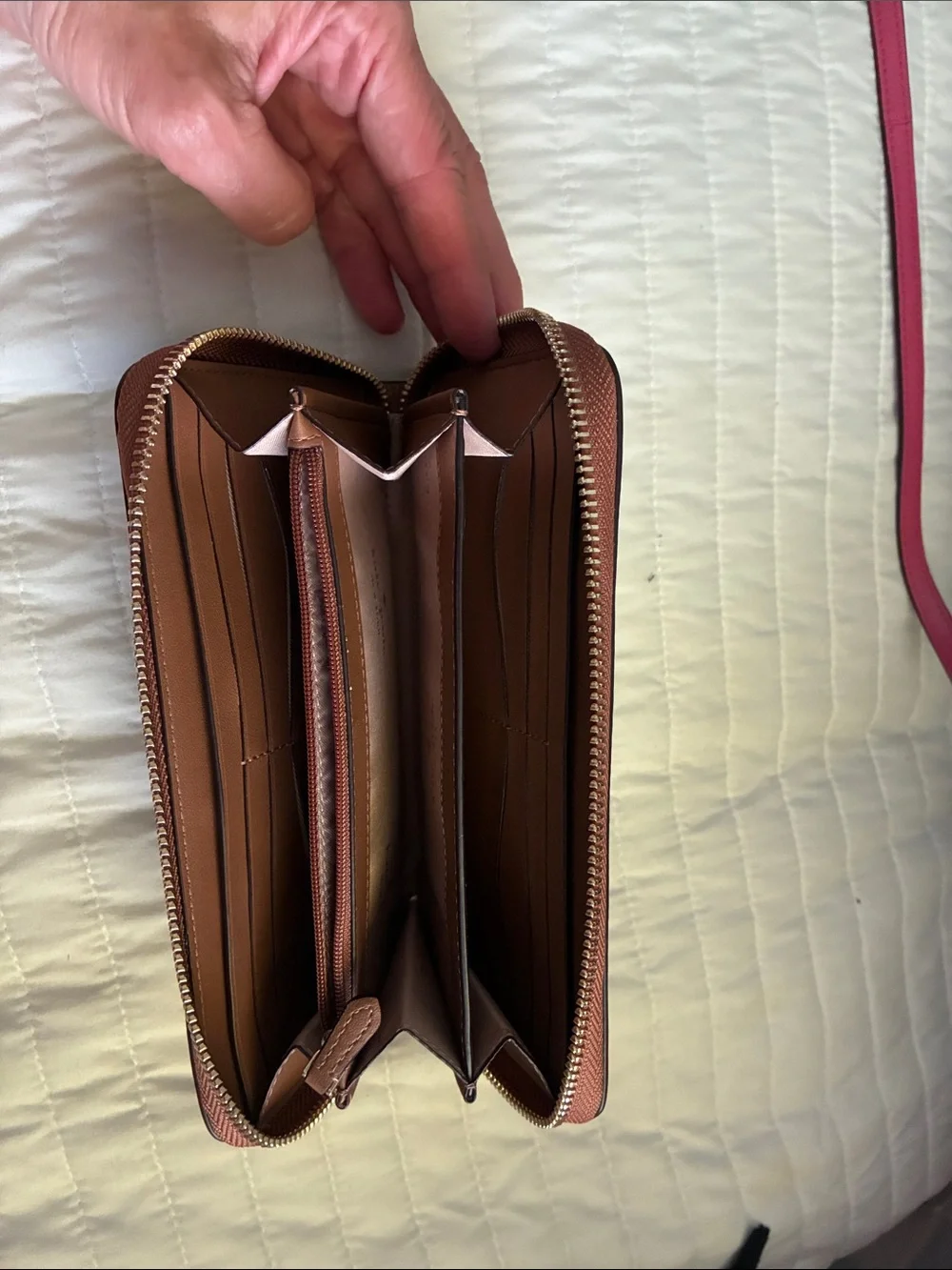 kate spade Brown Pebbled Leather Zip Wallet